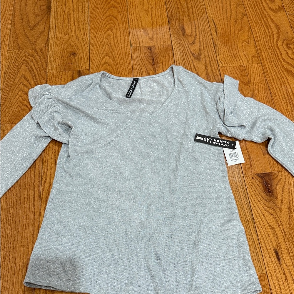 Design Lab Lord & Taylor Silver Long Sleeve Top